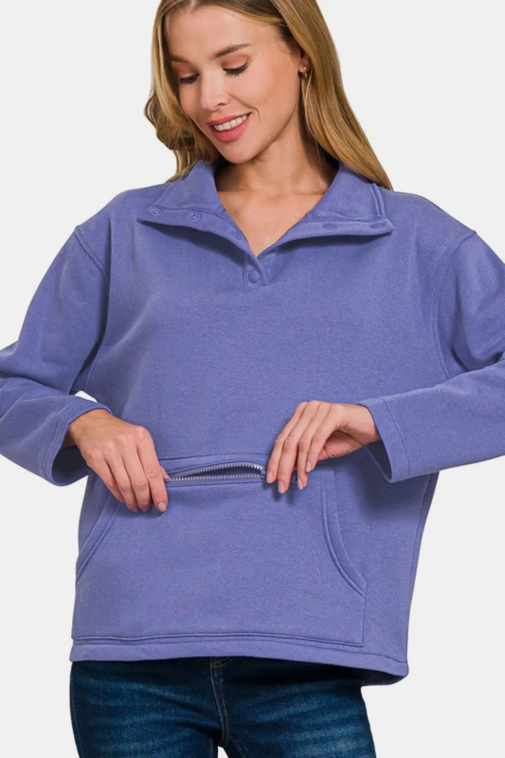 Turtleneck Half Snap Fleece Sweatshirt, image 3