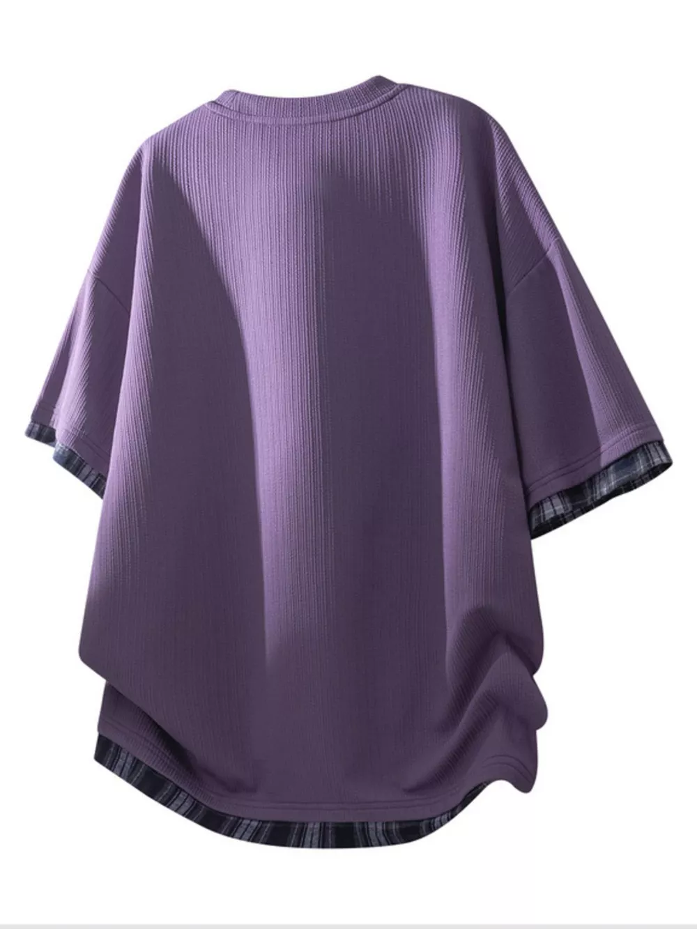 Men's Plus Size Short Sleeve Round Neck Plaid Trim T-Shirt, image 4