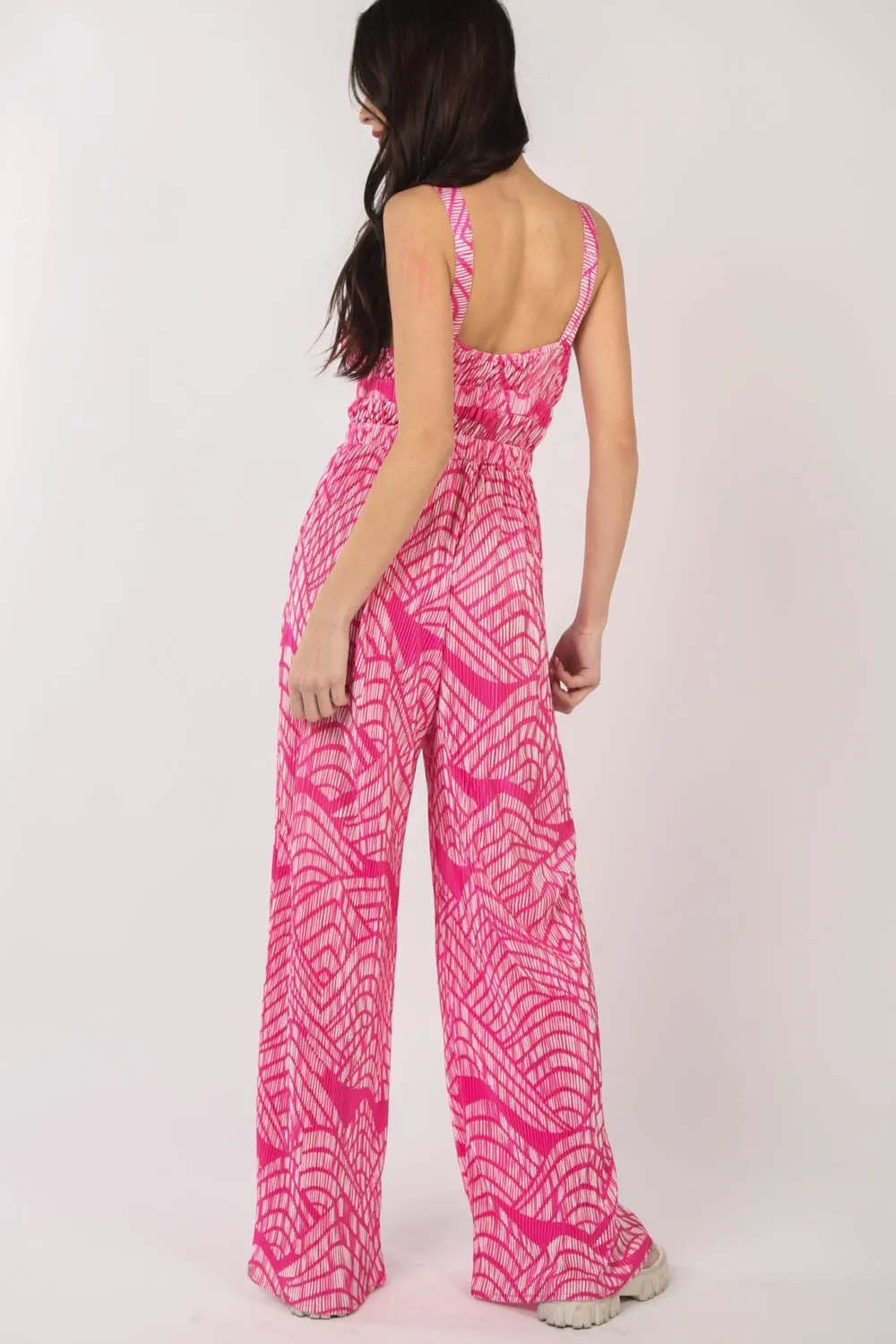 Printed Pleated Sleeveless Wide Leg Jumpsuit, image 4
