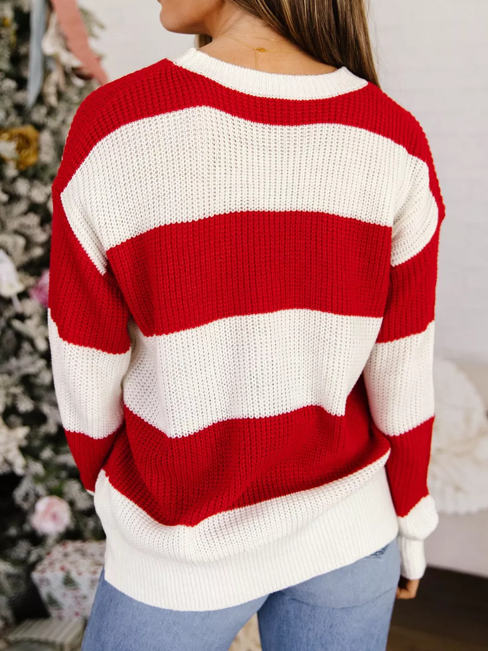Stripe MERRY Drop Shoulder Long Sleeve Christmas Sweater, image 3