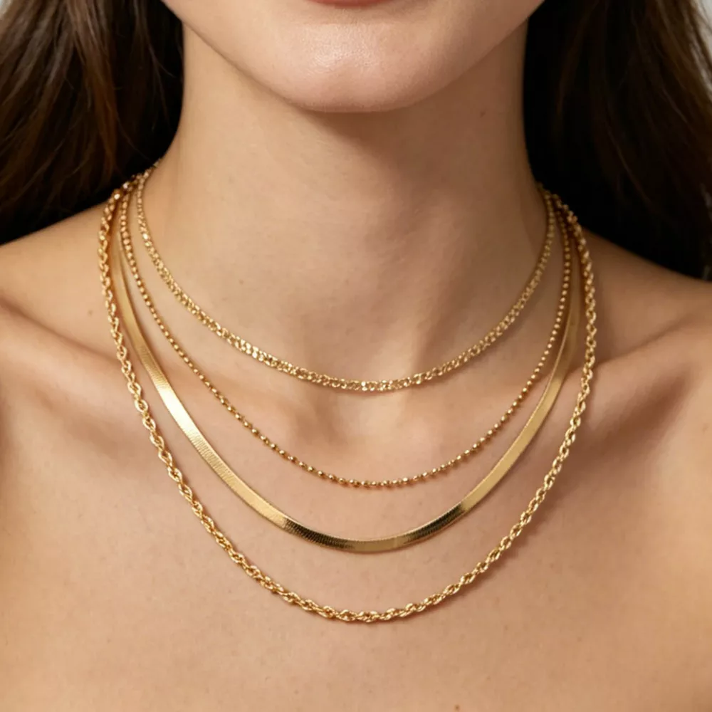 Layered 18K Gold-Plated Chain Necklace, image 2