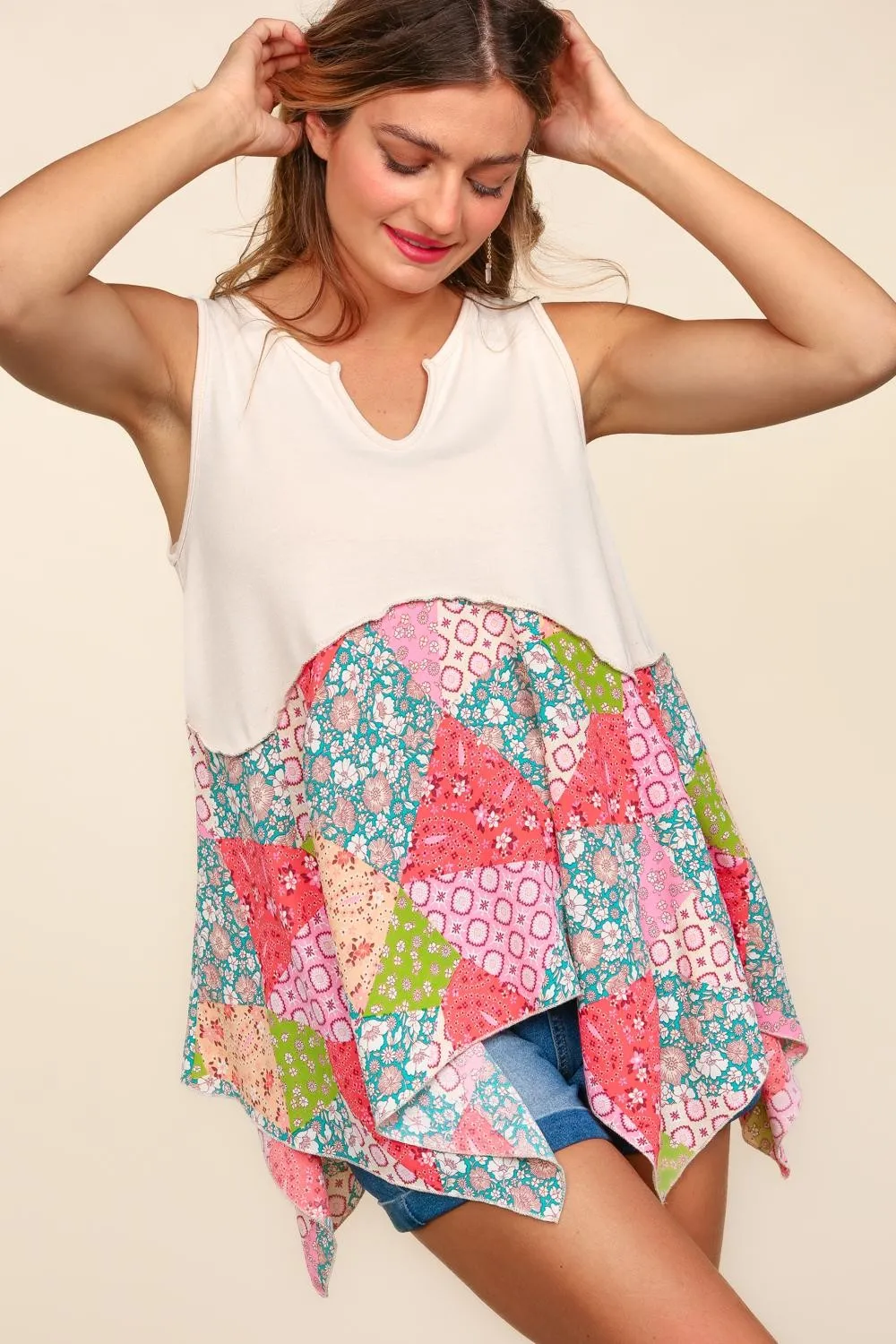 Full Size Patchwork Shark Bite Color Block Tank, image 4