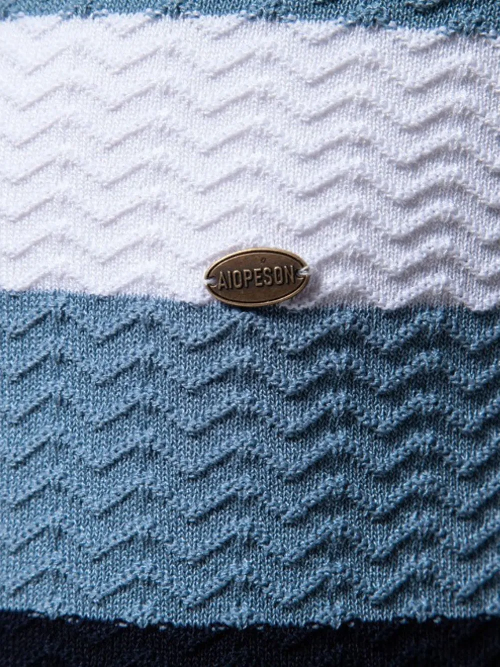 Men's Collared Neck Striped Texture Knit Polo, image 6