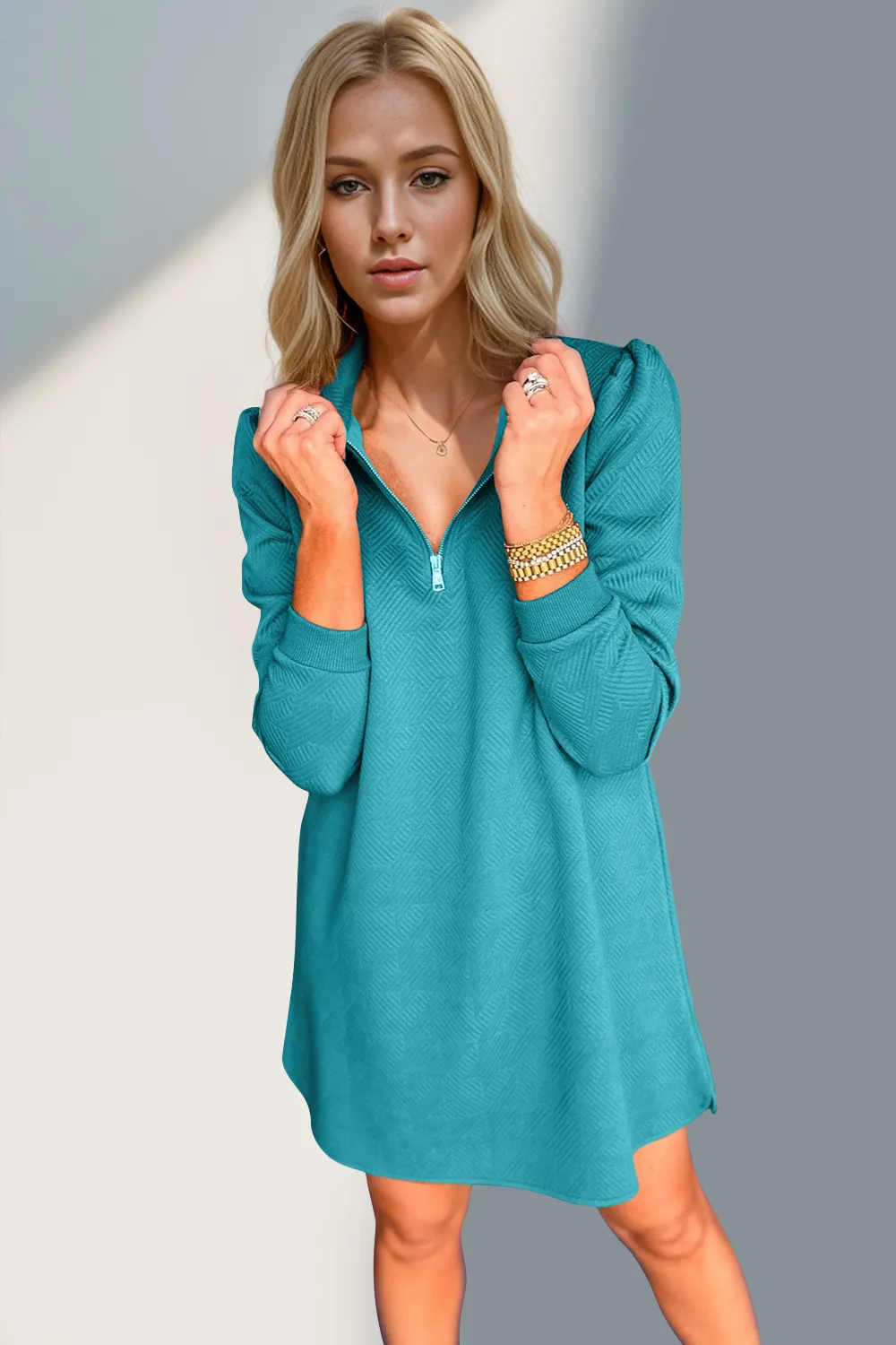 Textured Quarter Zip Long Sleeve Dress, image 19