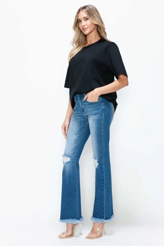 Full Size Raw Hem Distressed High Rise Bootcut Jeans, image 12