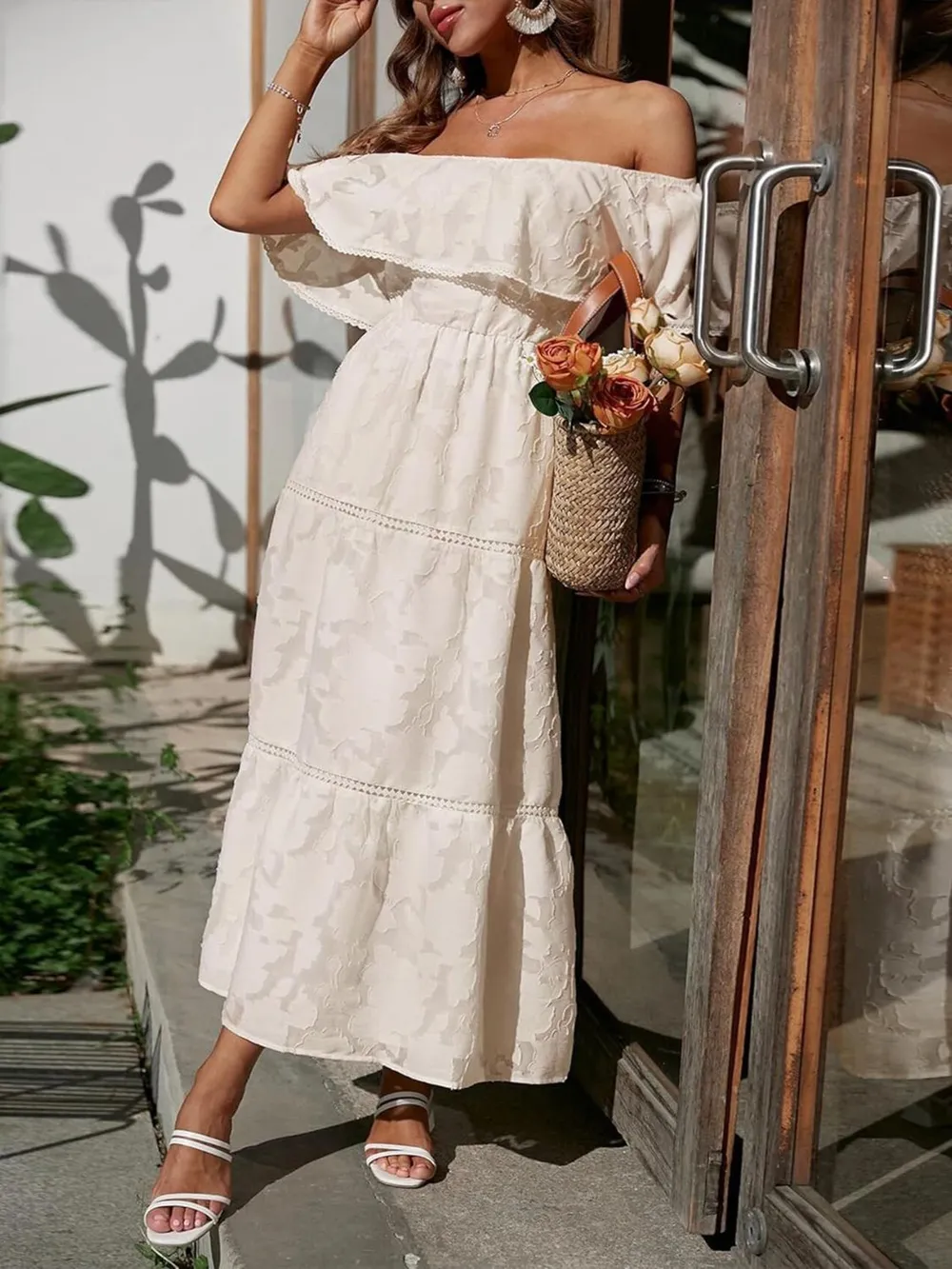Ruched Off Shoulder Short Sleeve Midi Dress, image 15