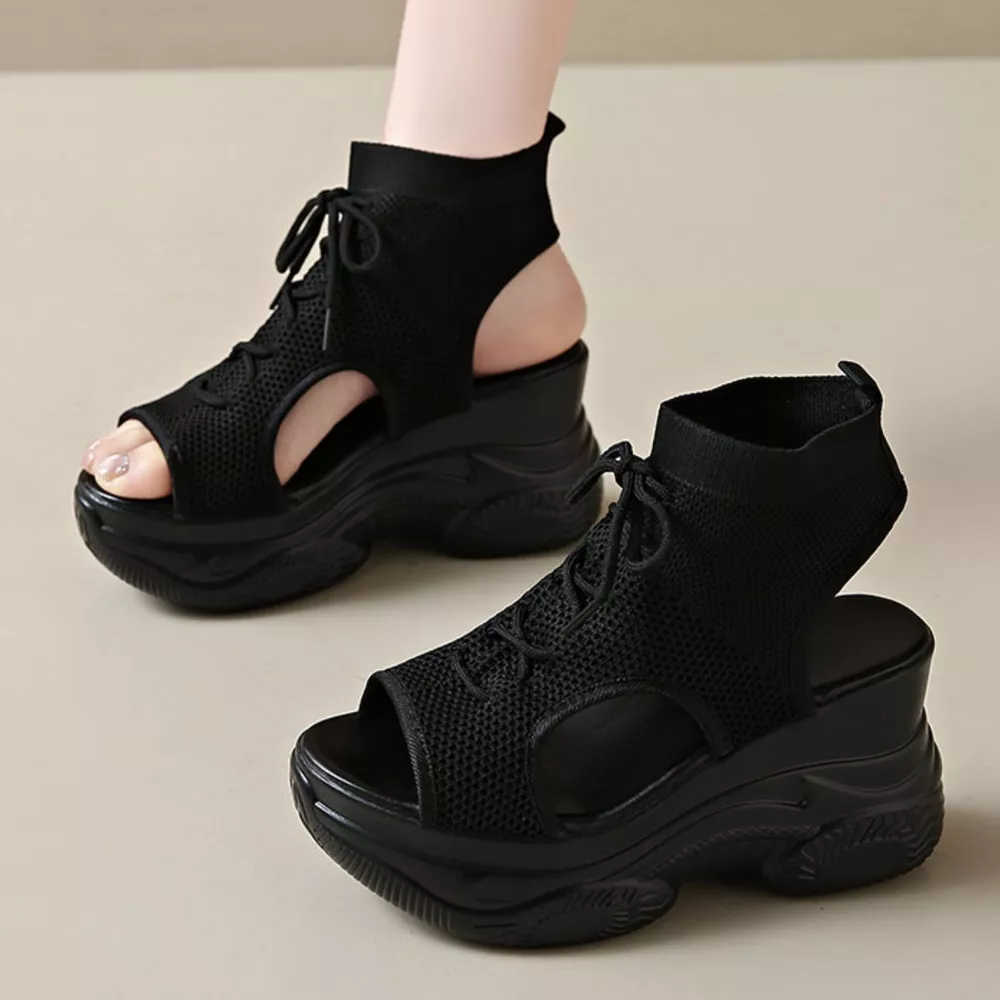 Cutout Mesh Wedge Sandals, image 10