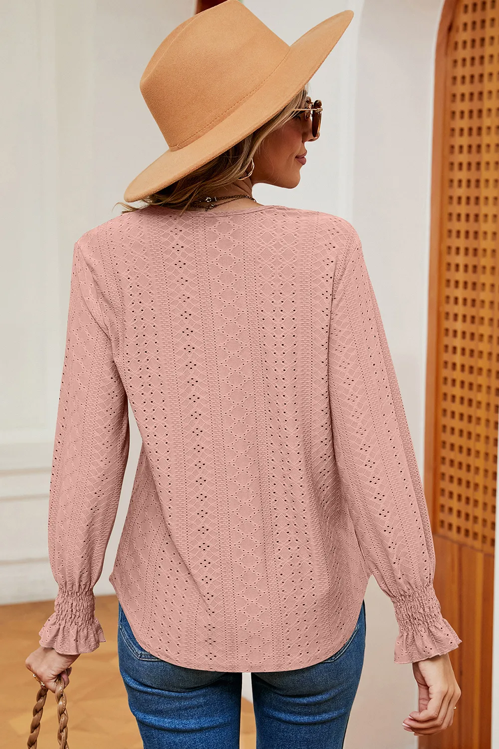 Eyelet V-Neck Flounce Sleeve T-Shirt, image 15