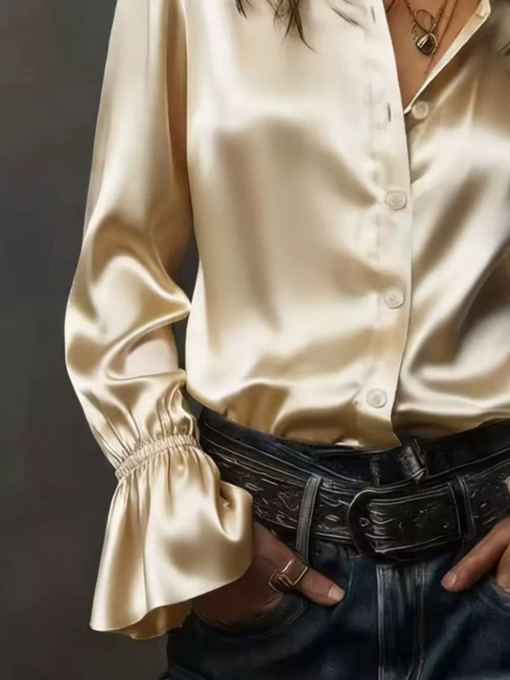 Button Up Flounce Sleeve Shirt, image 4