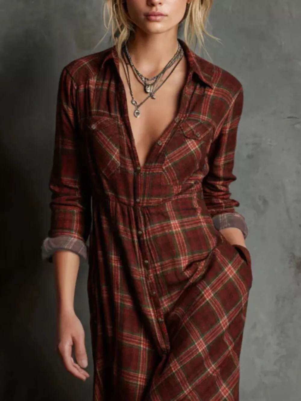 Full Size Plaid Button-Down Maxi Dress Plus Size, image 10
