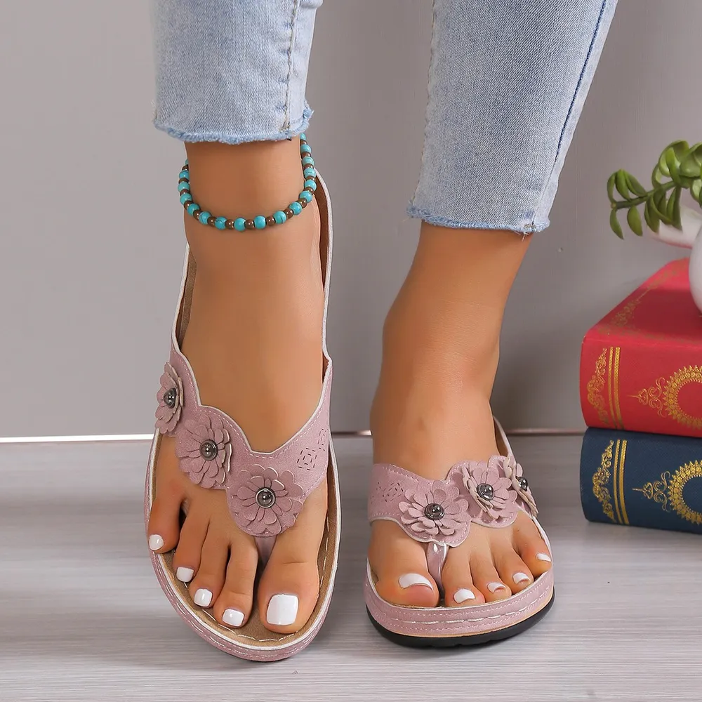 Flower Toe Post PU Leather Sandals, image 3