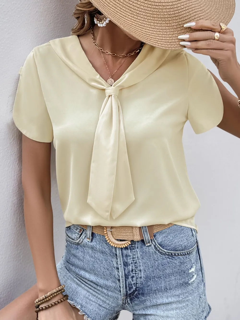 Satin Short Sleeve Blouse, image 6