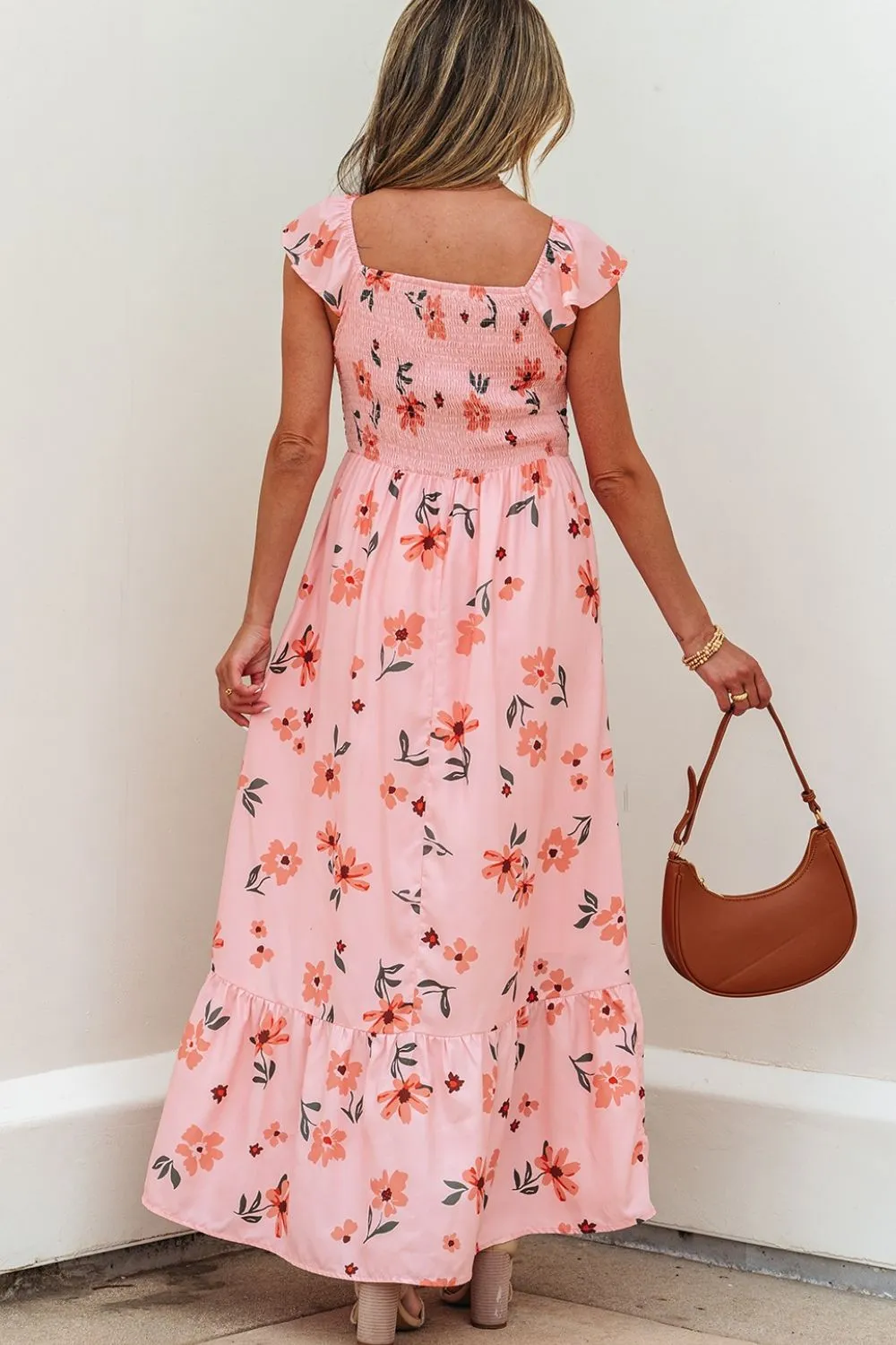 Ruffled Smocked Cap Sleeve Printed Maxi Dress, image 9