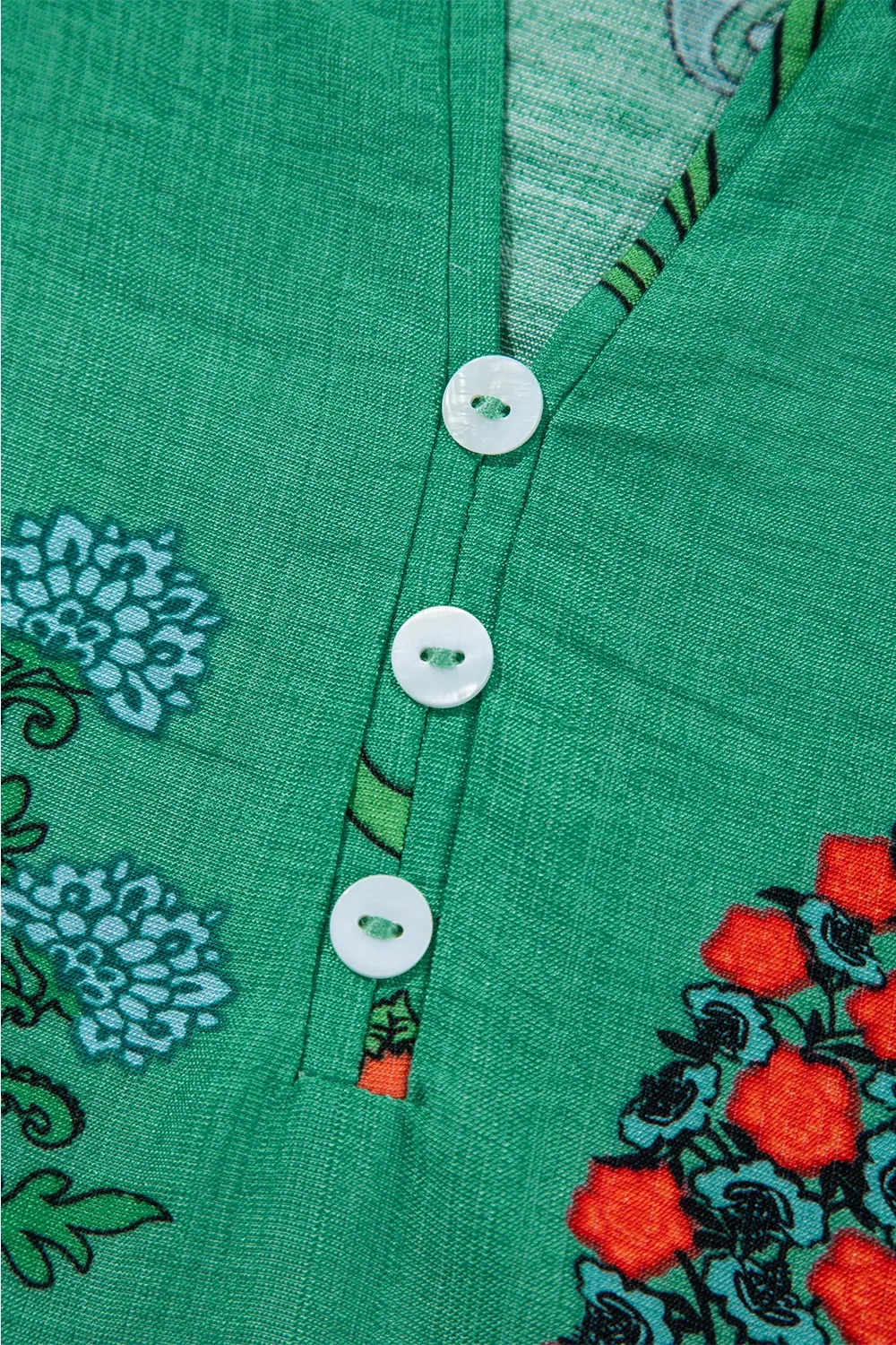 Floral Print Notched Short Sleeve Blouse, image 9
