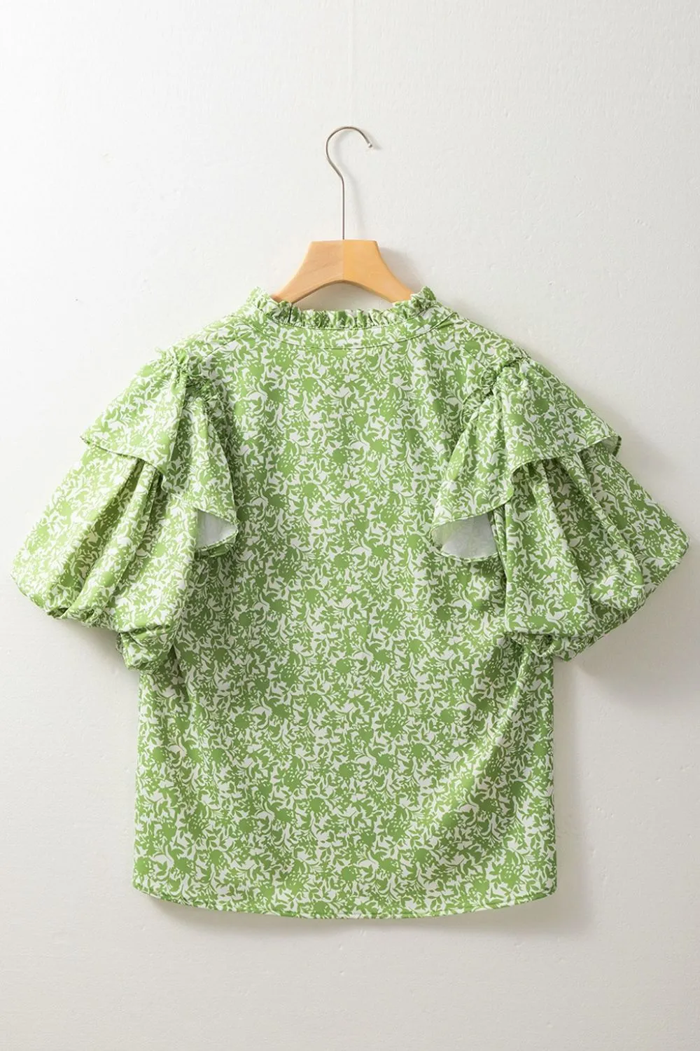 Floral Ruffle Puff Short Sleeve Frilled Notched Blouse, image 9