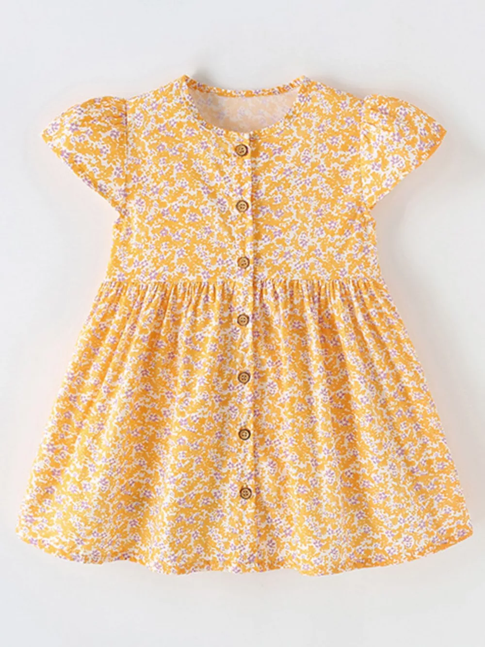 Children's Floral Print Button-Front Flutter Sleeve Dress, image 2
