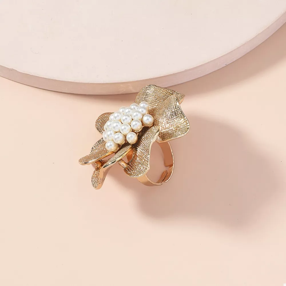 18K Gold-Plated Pearl Flower Ring, image 5