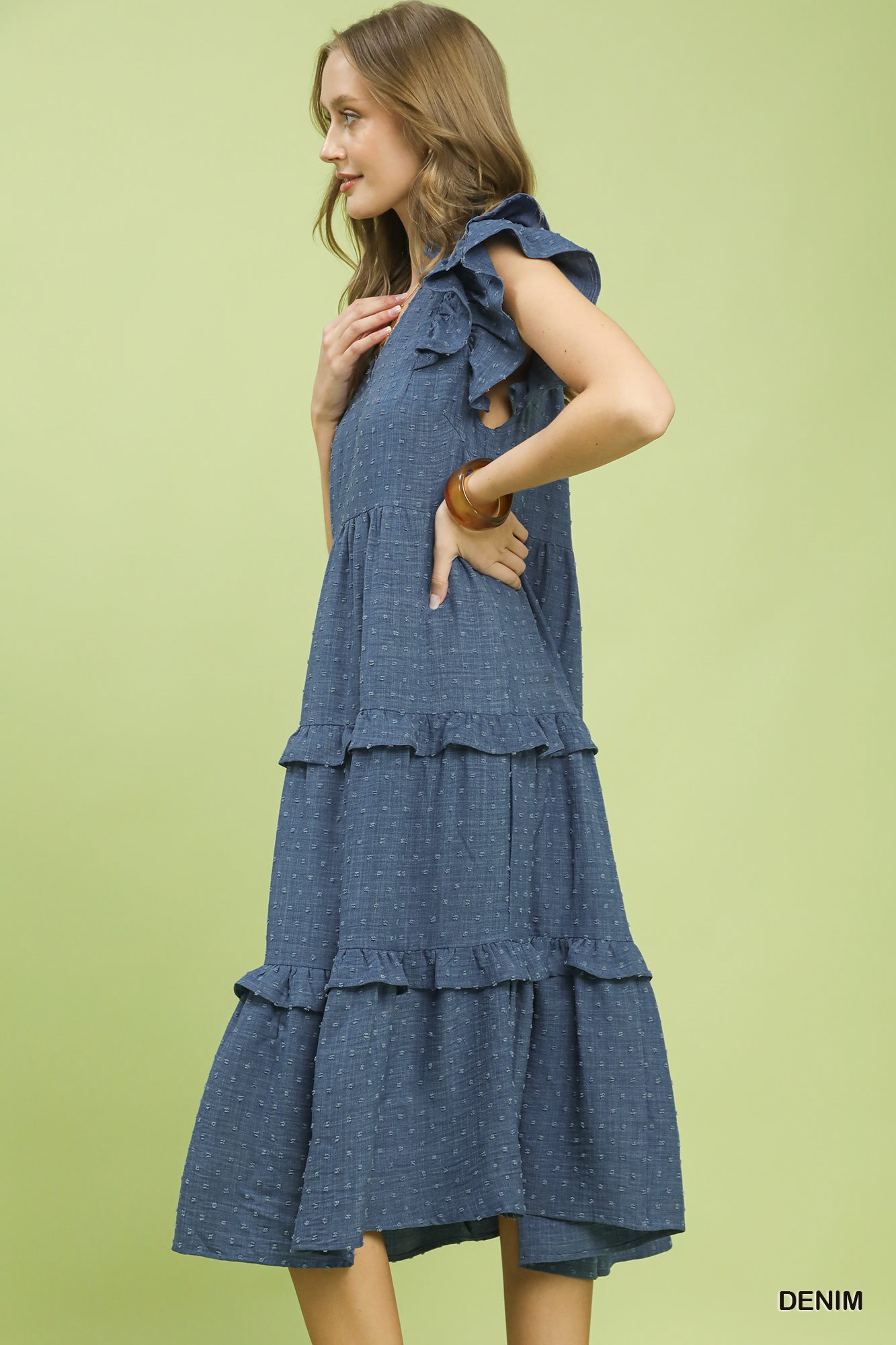 Textured Ruffle Sleeve Tiered Midi Dress, image 2