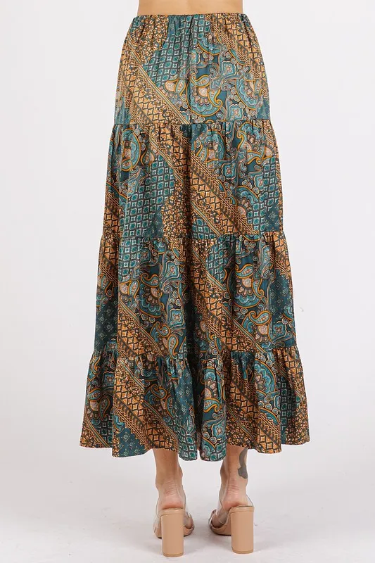 Paisley Patchwork Print Satin Maxi Skirt, image 5