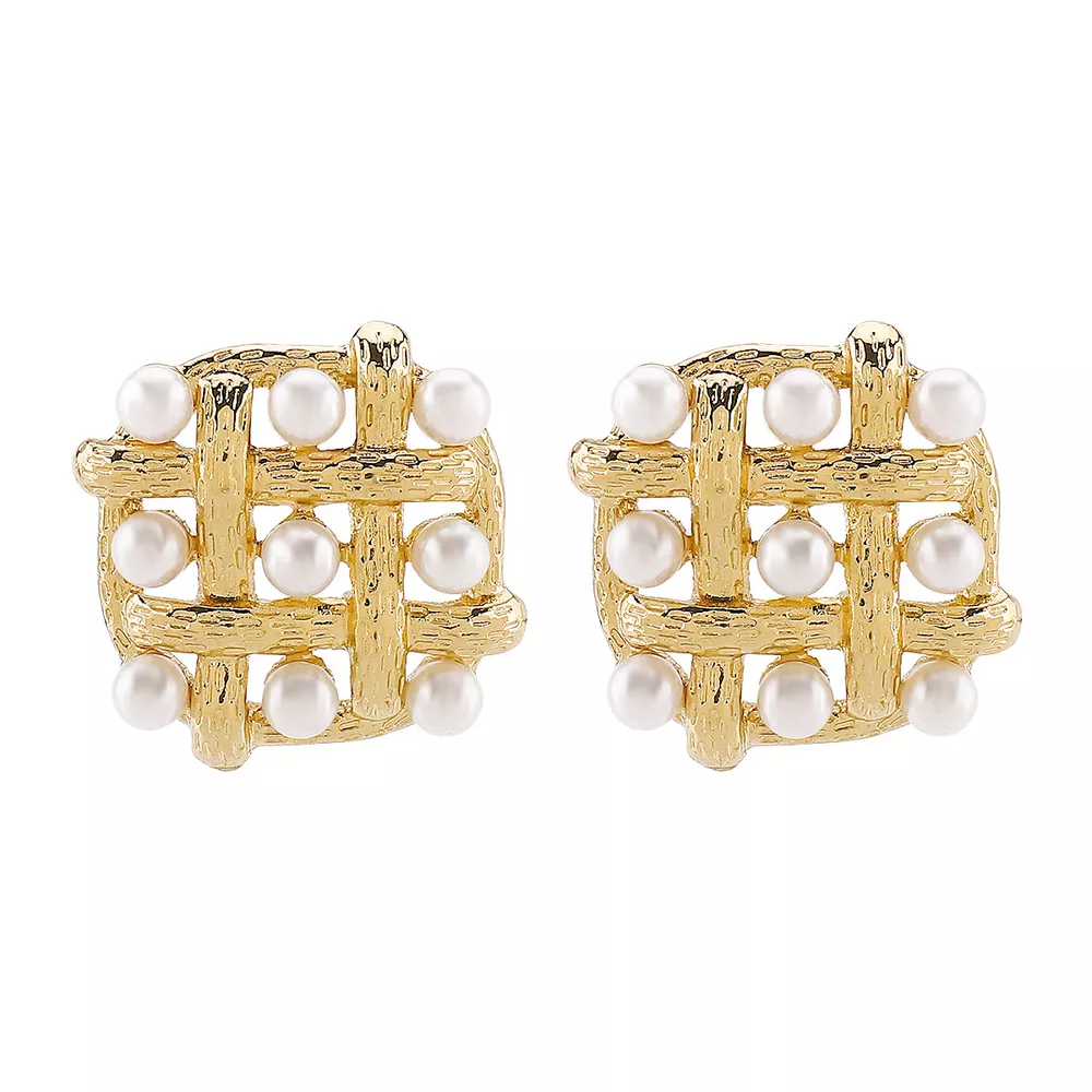 Pearl Grid Square Stud Earrings, image 5