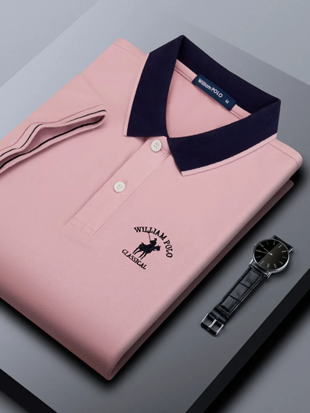 Men's Plus Size Contrast Collar Short Sleeve Embroidered Polo, image 3