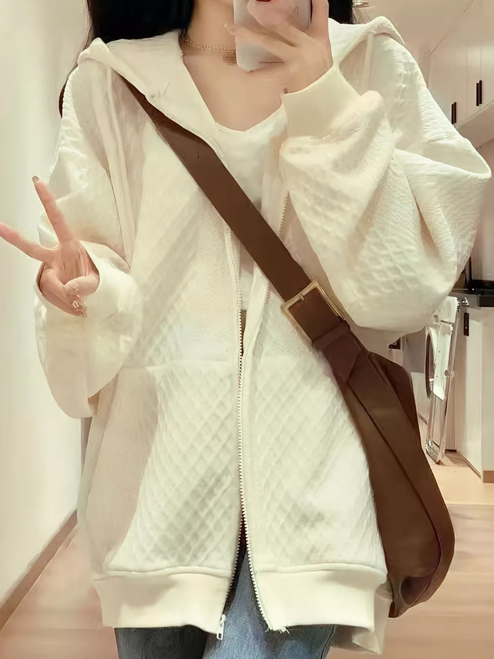 Textured Knit Zip-Up Hoodie, image 4