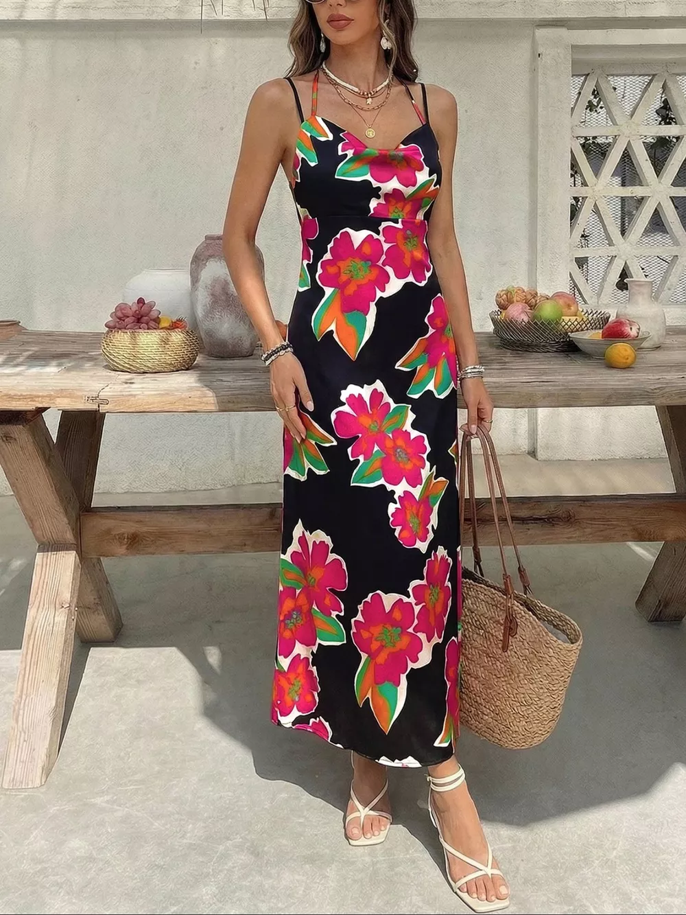 Floral Print Spaghetti Strap Midi Dress, image 6