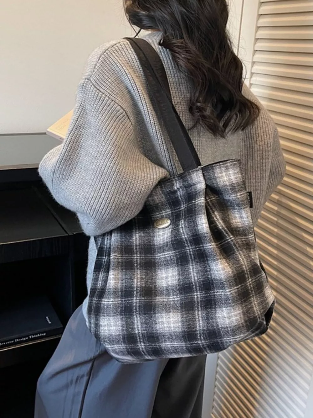 Plaid Pattern Casual Tote Bag, image 7
