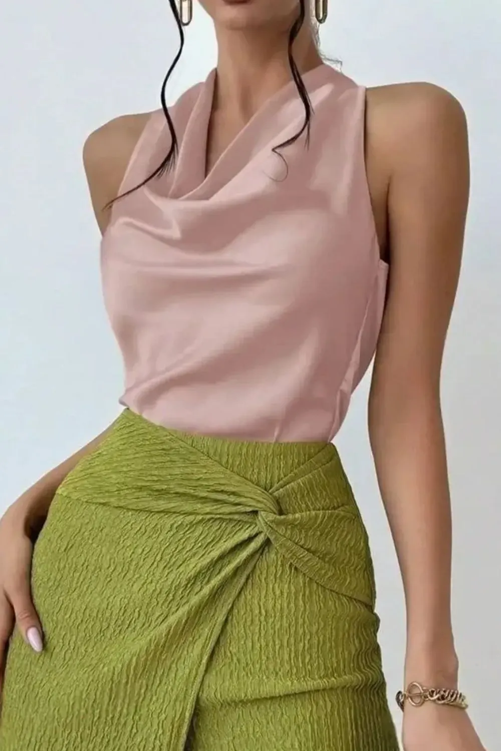 Satin Cowl Neck Sleeveless Blouse, image 15