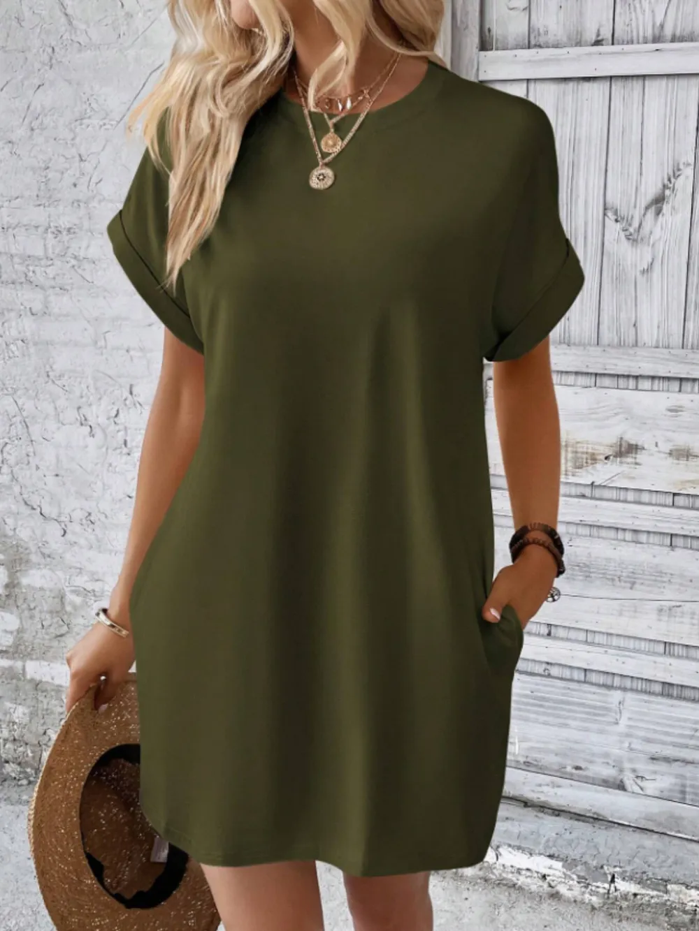 Short Sleeve Mini Tee Dress with Pockets