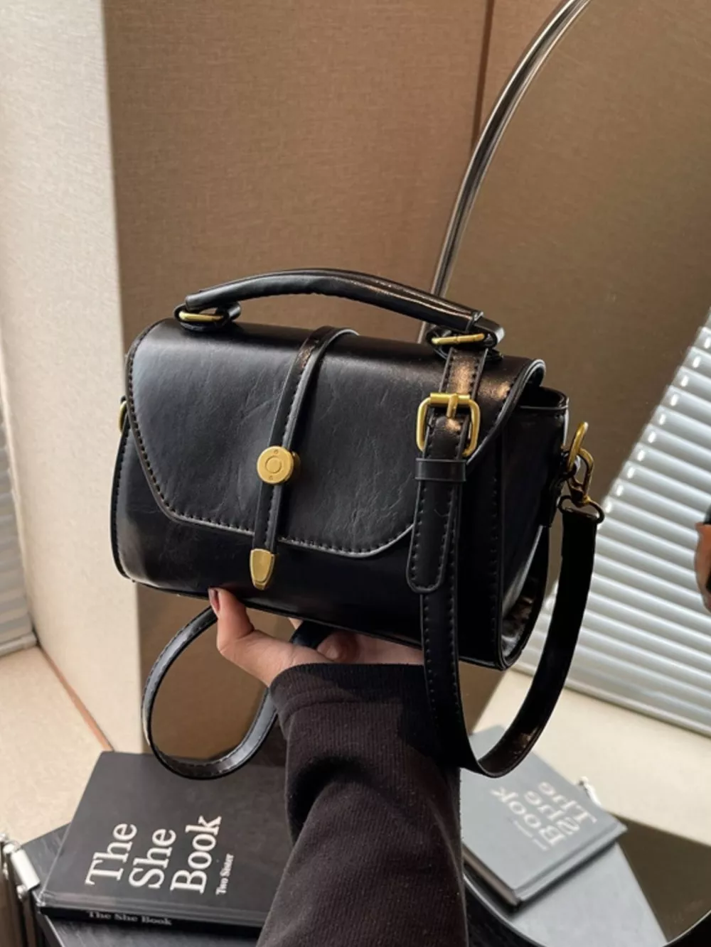 Leather Top Handle Crossbody Bag, image 4
