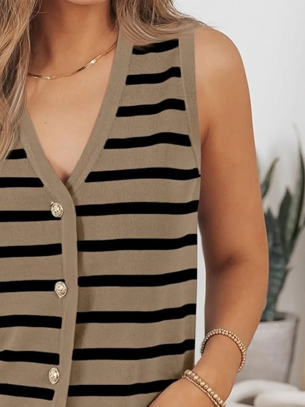 Striped V-Neck Knit Vest, image 21