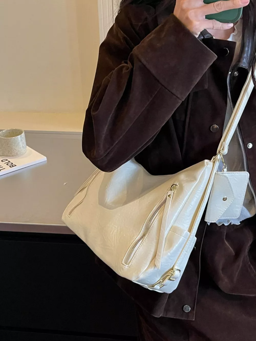 PU Leather Shoulder Bag with Coin Pouch, image 5
