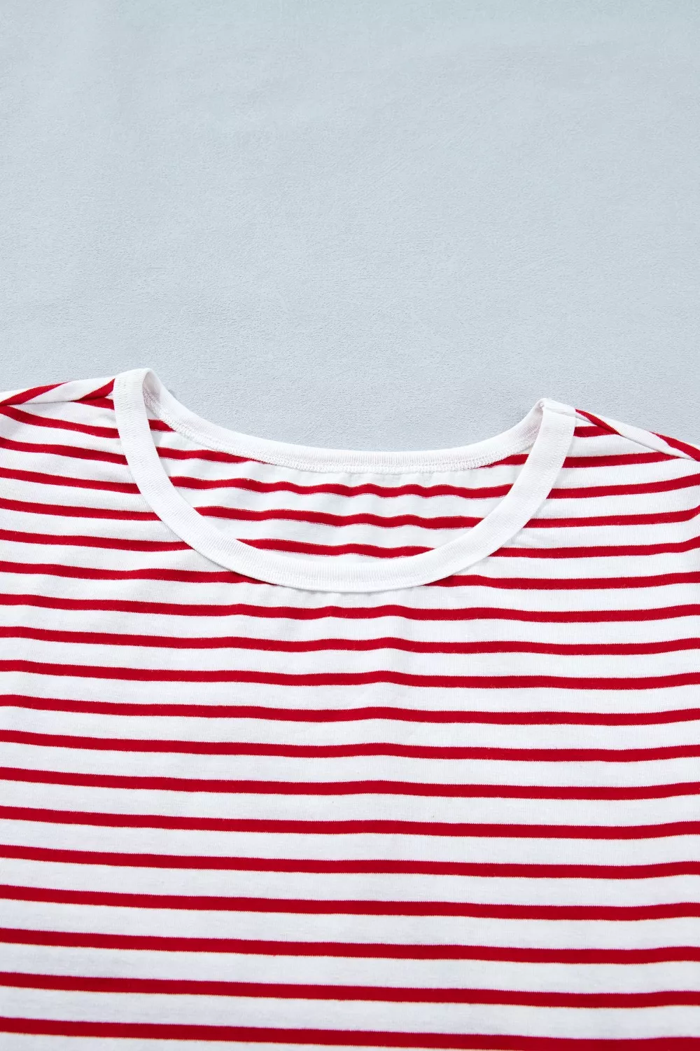 Stripe Contrast Trim Round Neck Short Puff Sleeve T Shirt, image 8
