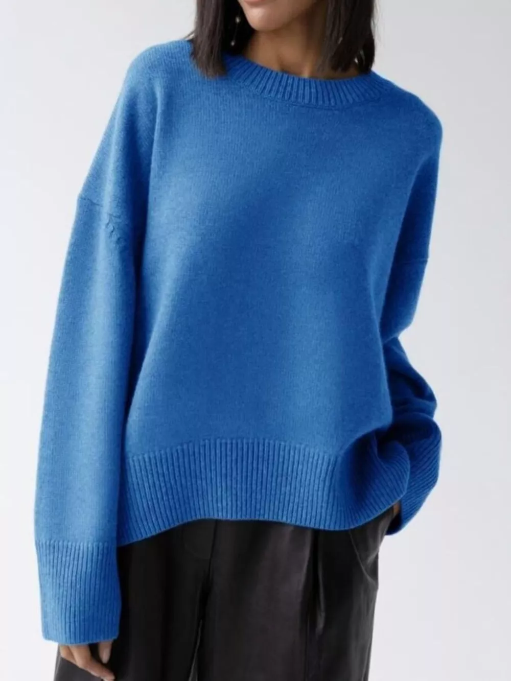Ribbed Hem Round Neck Sweater, image 3