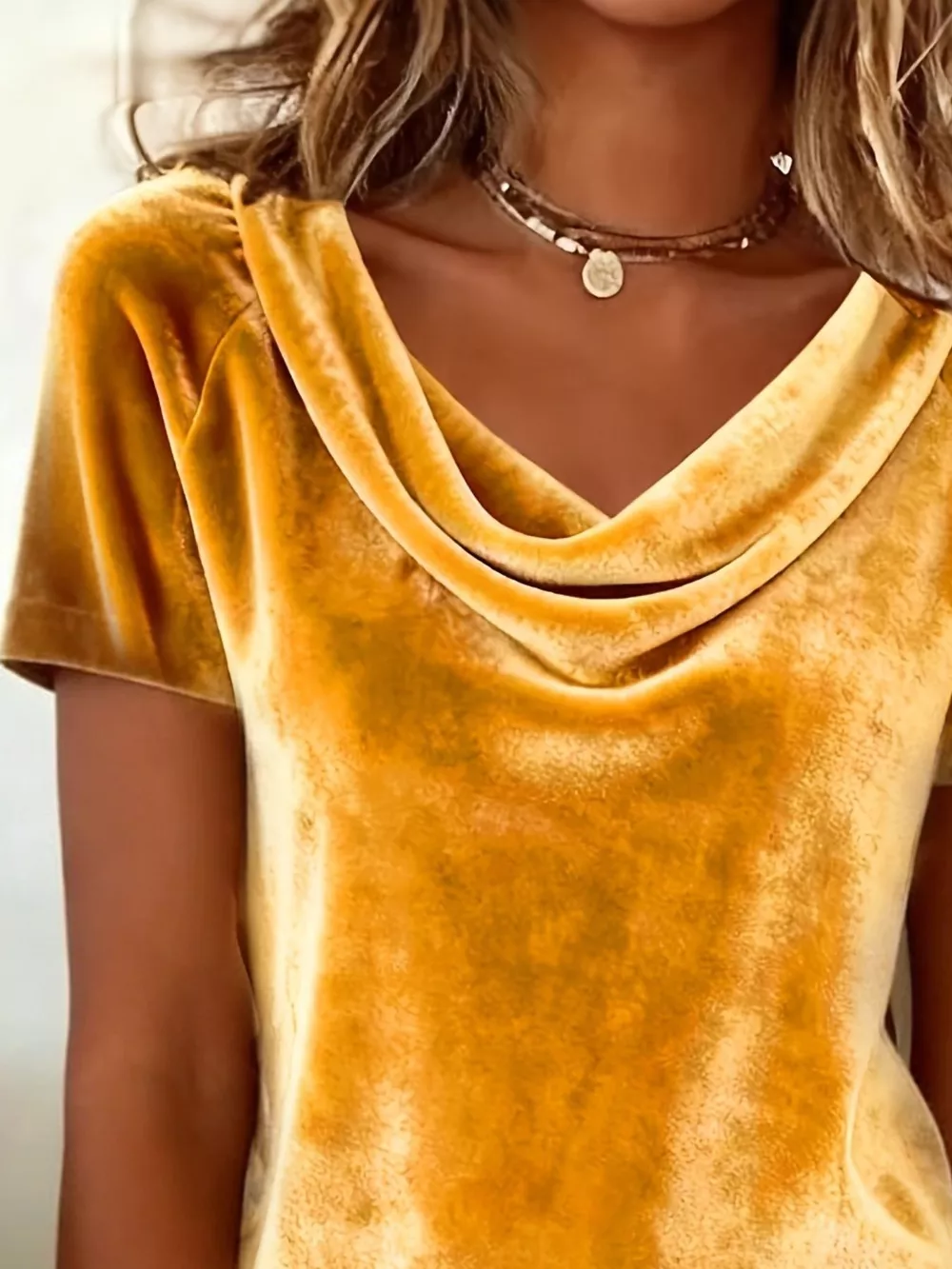 Velvet Cowl Neck Short Sleeve Top, image 11