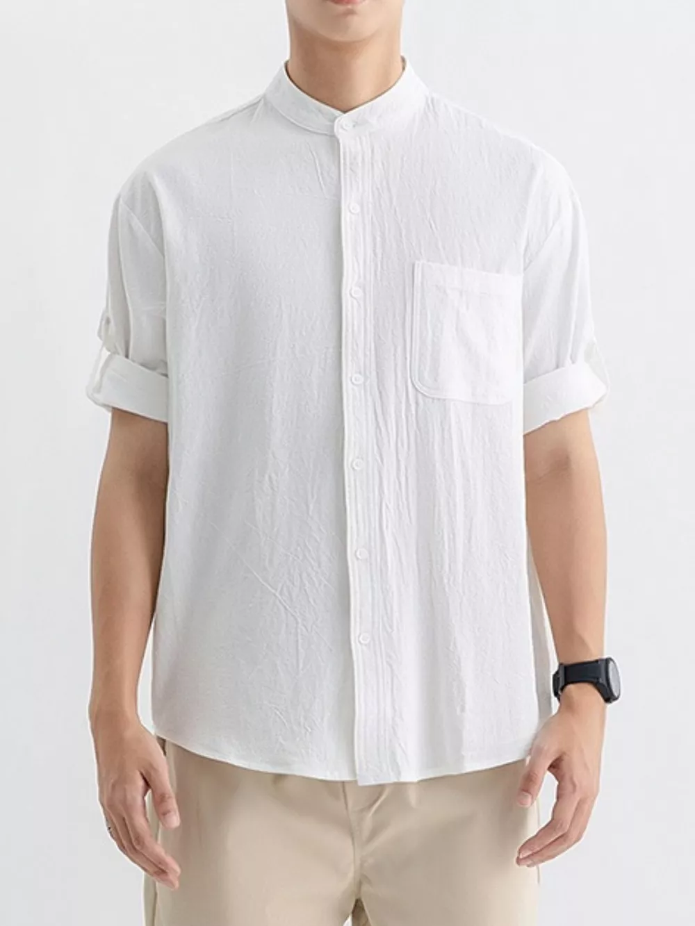 Men's Plus Size Casual Button Up Roll Up Sleeve Shirt, image 4