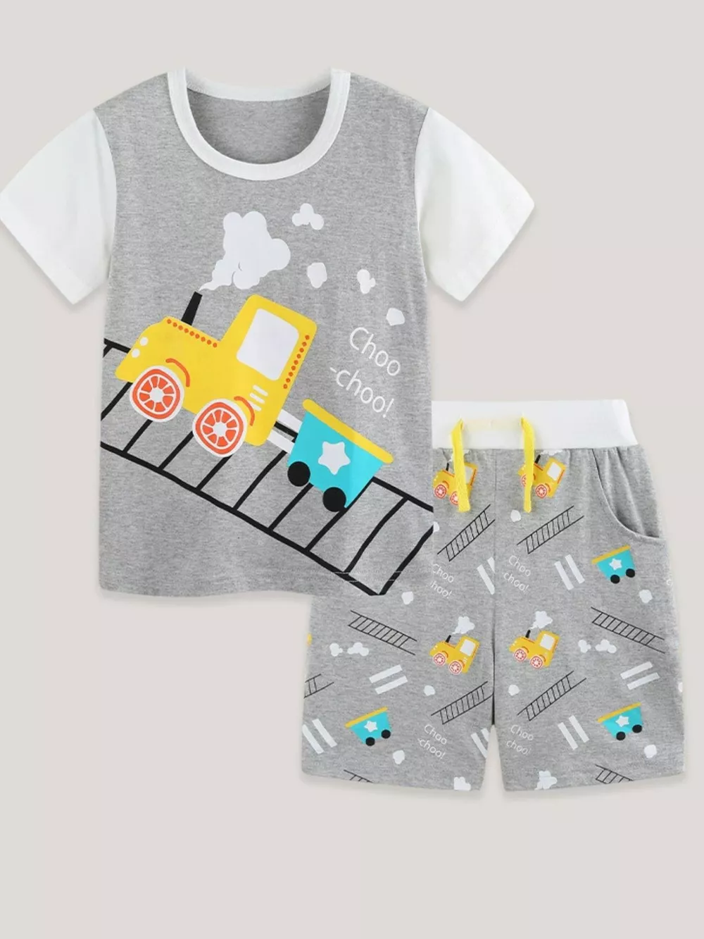 Children's Train Print Short Sleeve Tee and Shorts Set, image 2