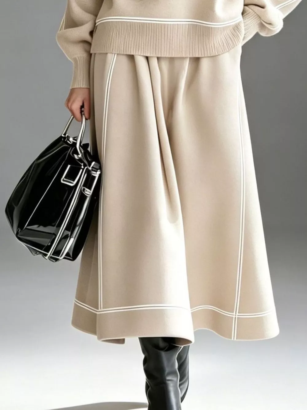 Turtleneck Knit Top and Midi Skirt Set, image 7