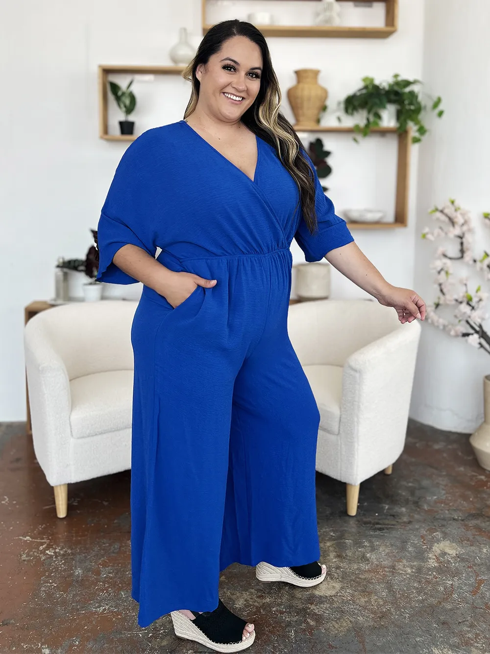 Full Size Surplice Wide Leg Jumpsuit with Pockets, image 21