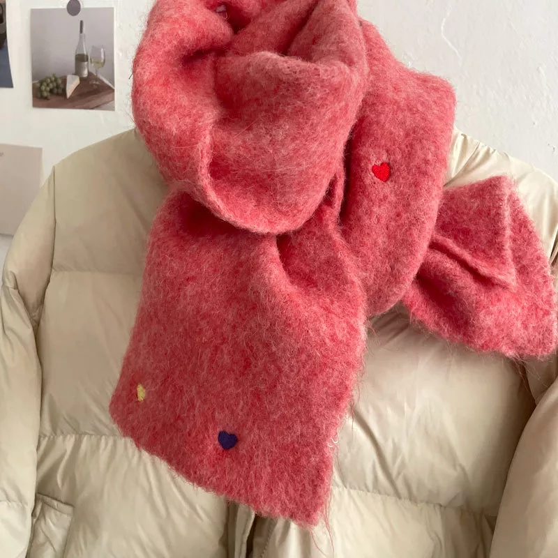 Heart-Embellished Fuzzy Knit Scarf, image 3