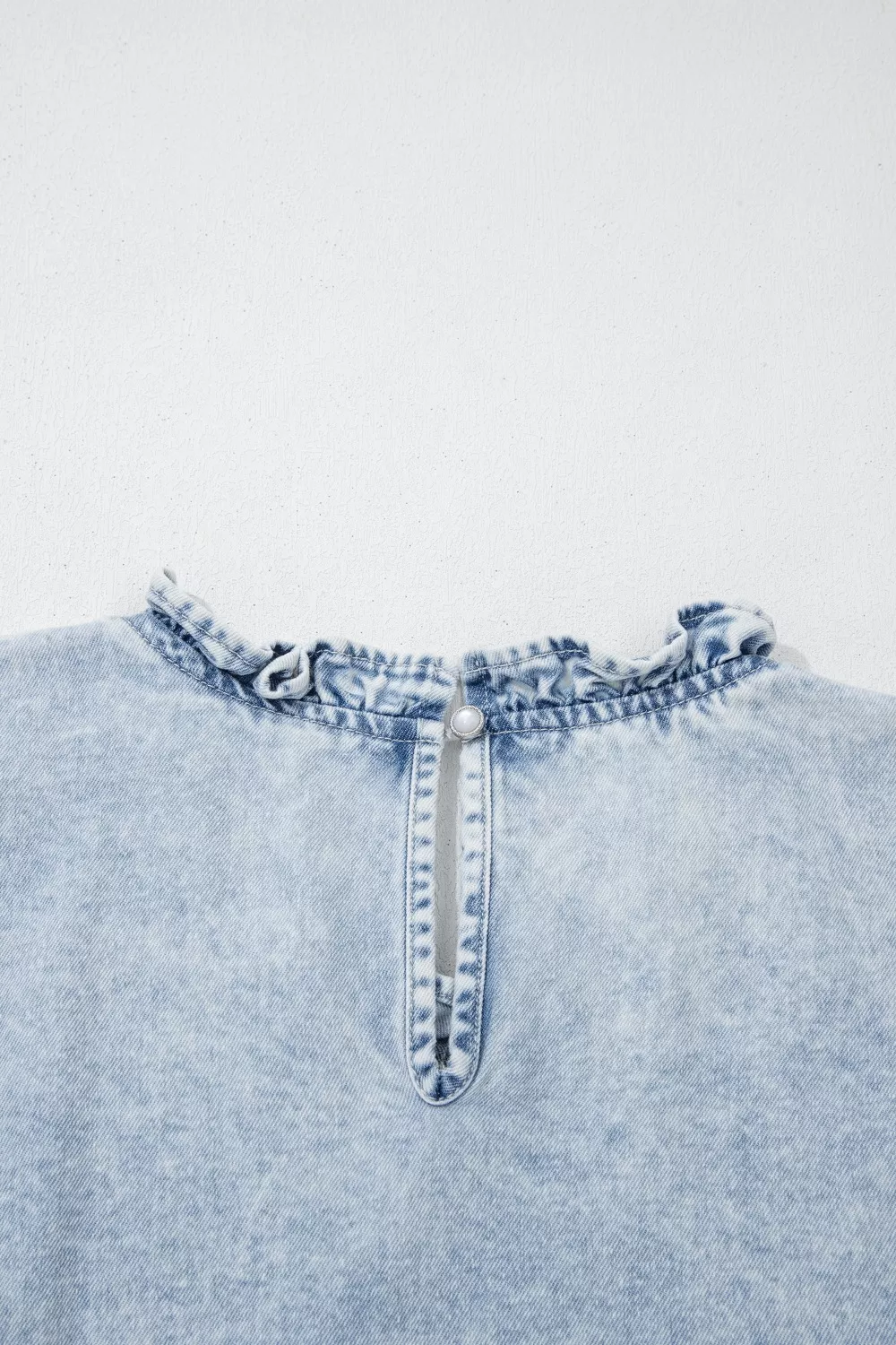Ruffle Pleated Detail Vintage Washed Denim Top, image 8