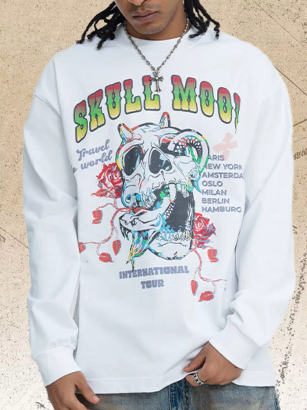 Men's Skull Mood Graphic Long Sleeve T-Shirt, image 6