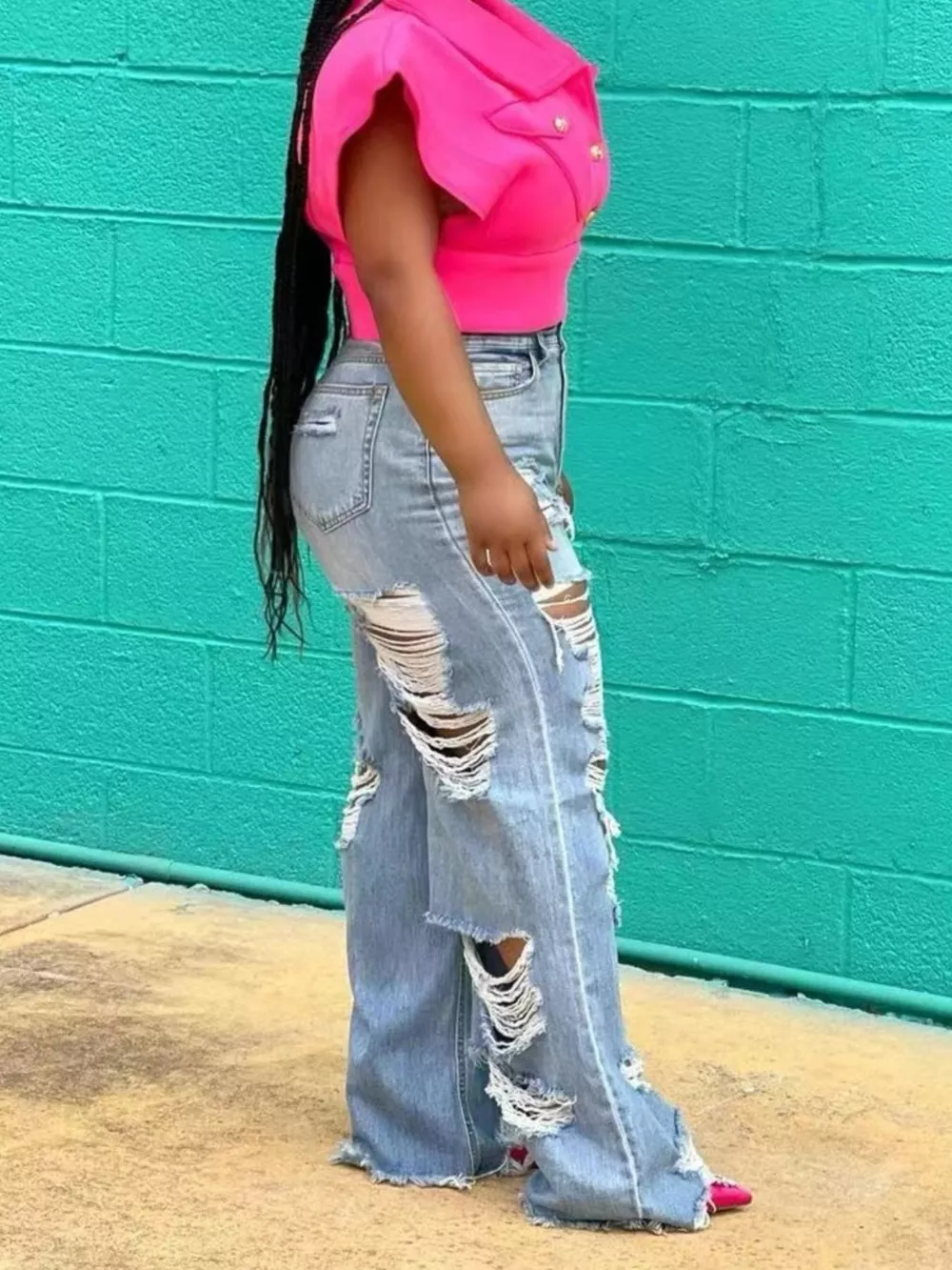Full Size Distressed Wide Leg Jeans Plus Size, image 3