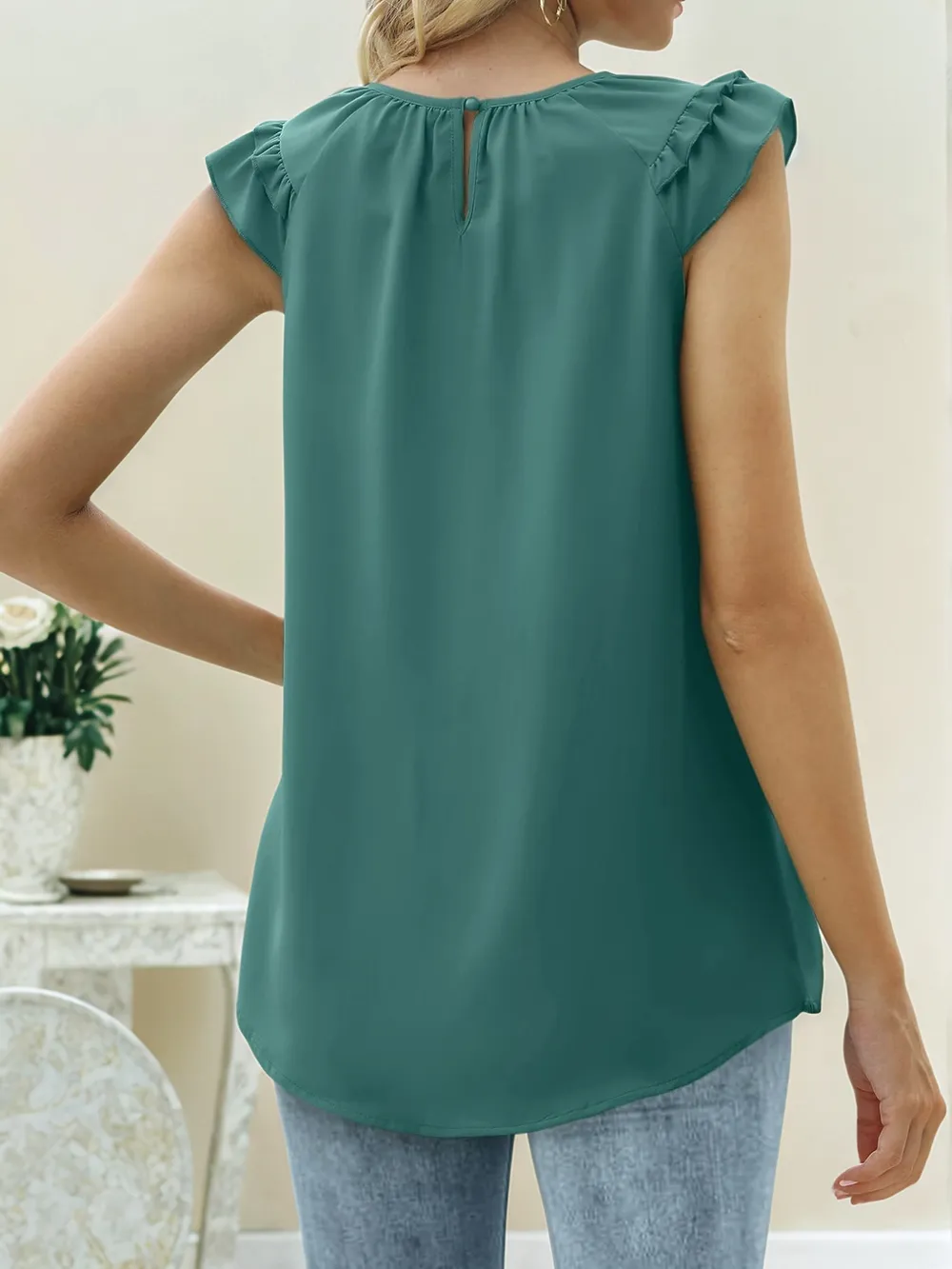 Ruffle Trim Round Neck Blouse, image 4