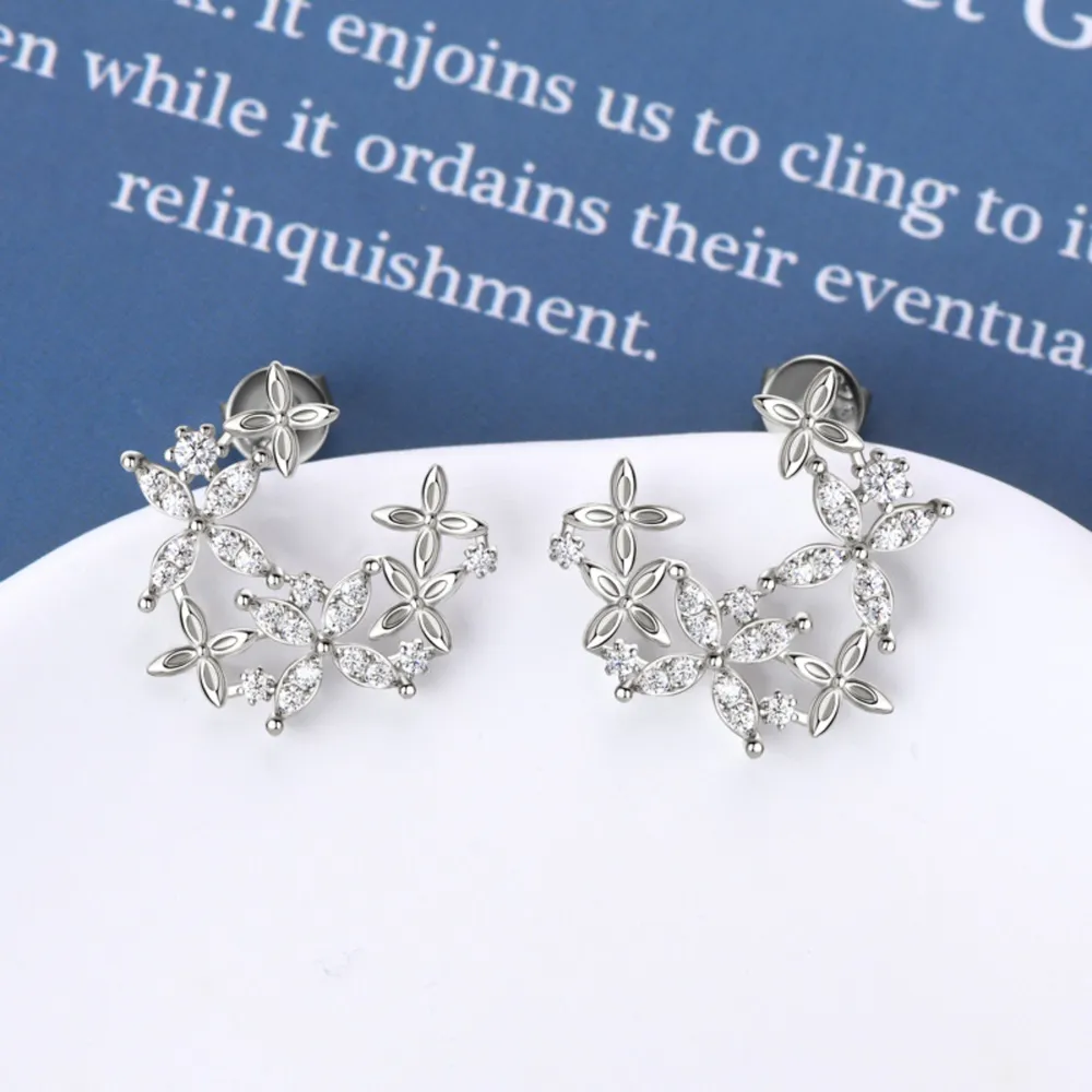 925 Sterling Silver Moissanite Lucky Clover Earrings, image 7