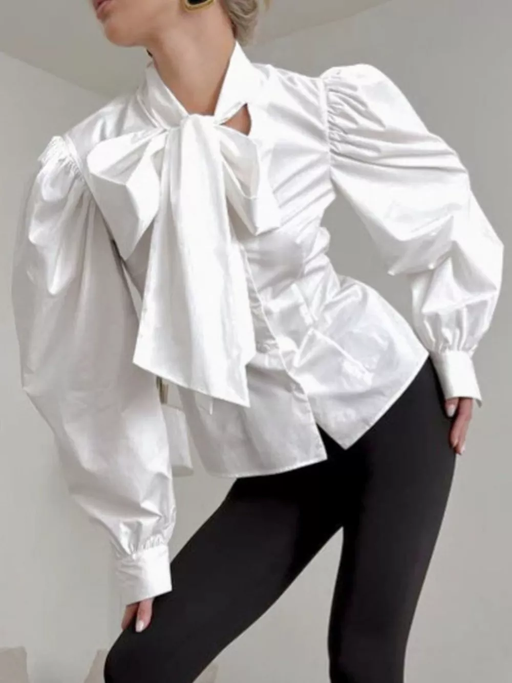 Bow Tie Puffed Sleeves Blouse, image 5