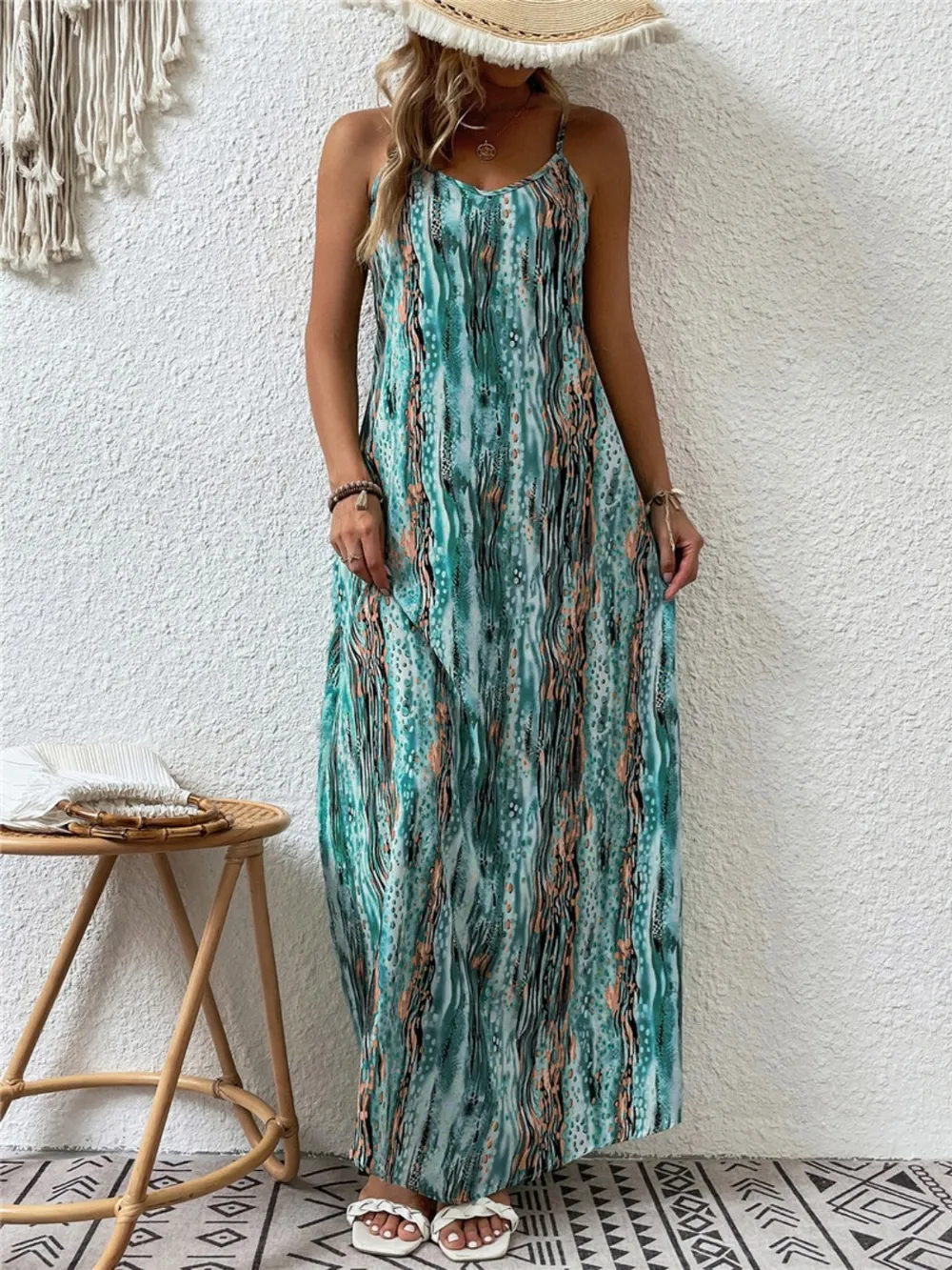 Full Size Printed Scoop Neck Maxi Cami Dress, image 14