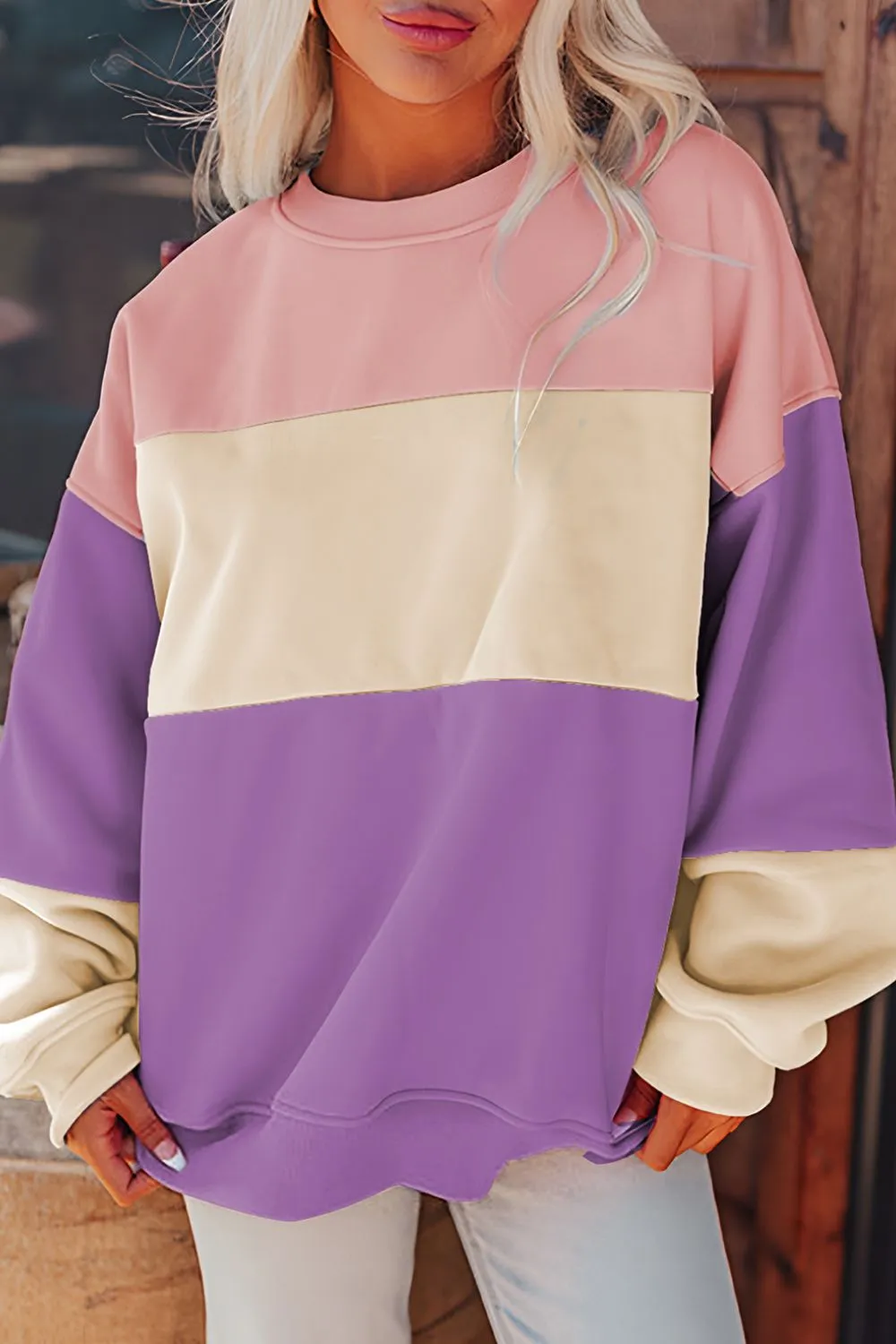 Contrast Round Neck Long Sleeve Sweatshirt, image 6
