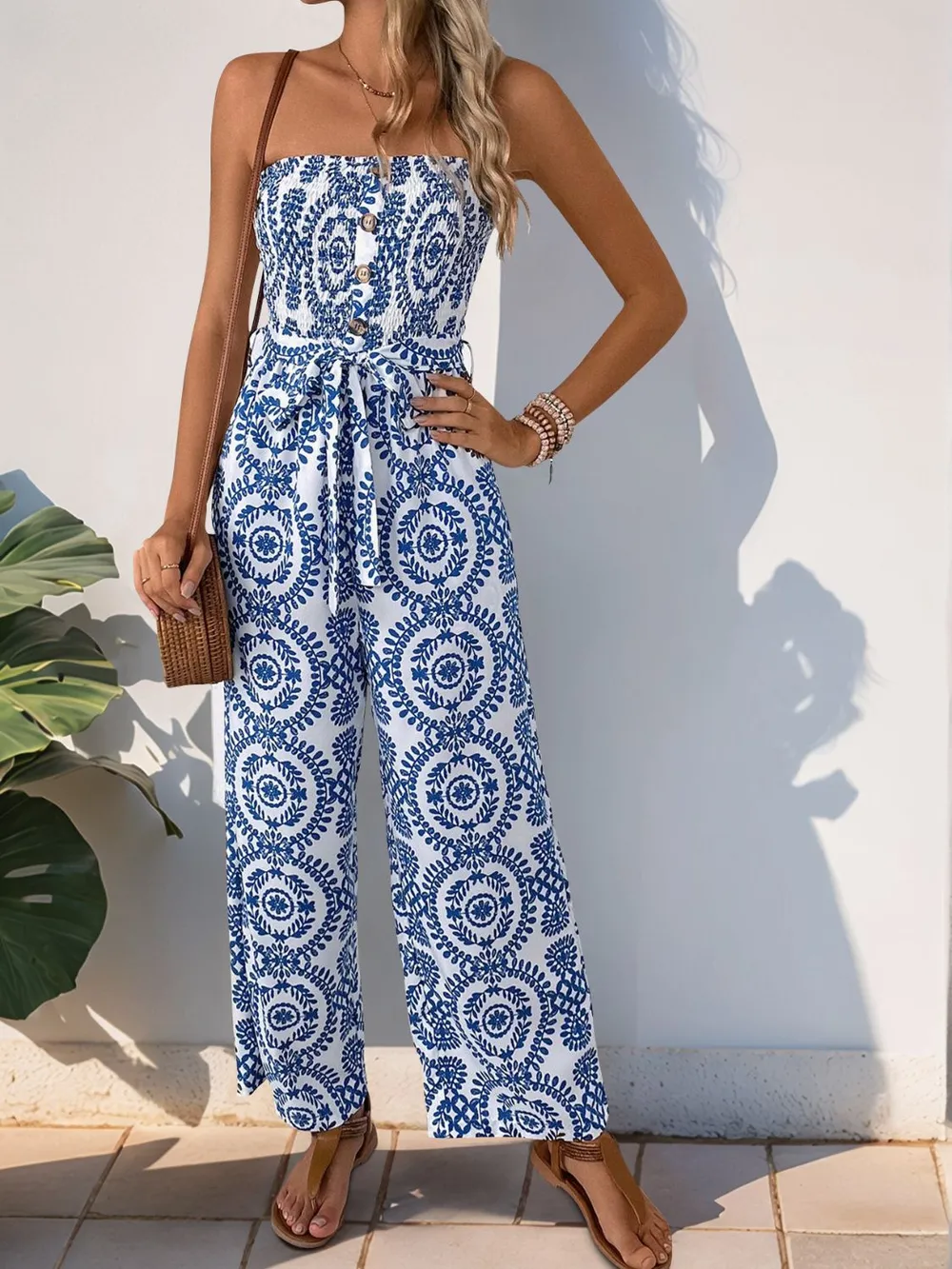 Smocked Tube Wide Leg Jumpsuit, image 6